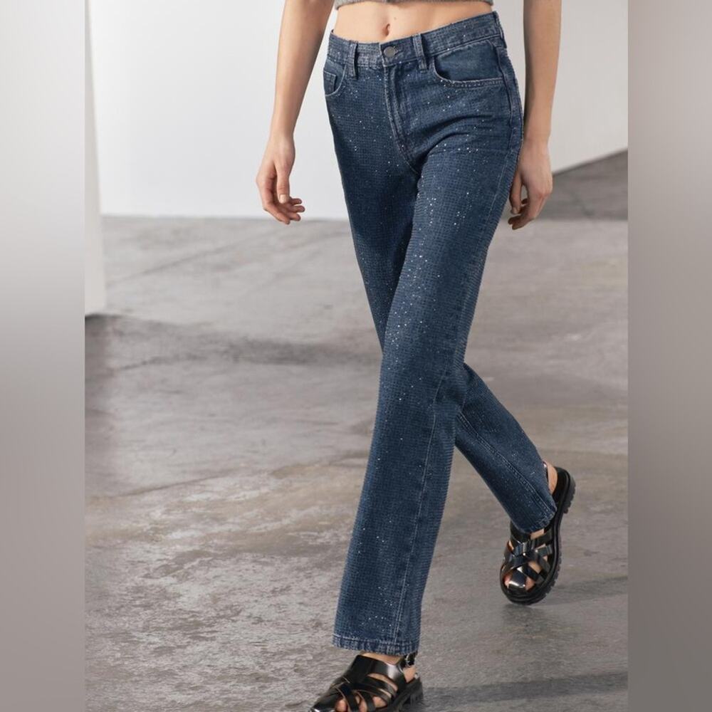 ZARA ZW COLLECTION RHINESTONE HIGH WAIST BOOTCUT JEANS